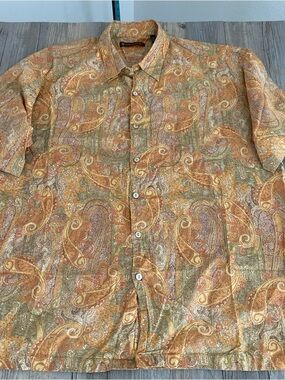 Tori Richard Mens Short Sleeve Hawaiian Button Shirt Cotton Lawn Paisley Large